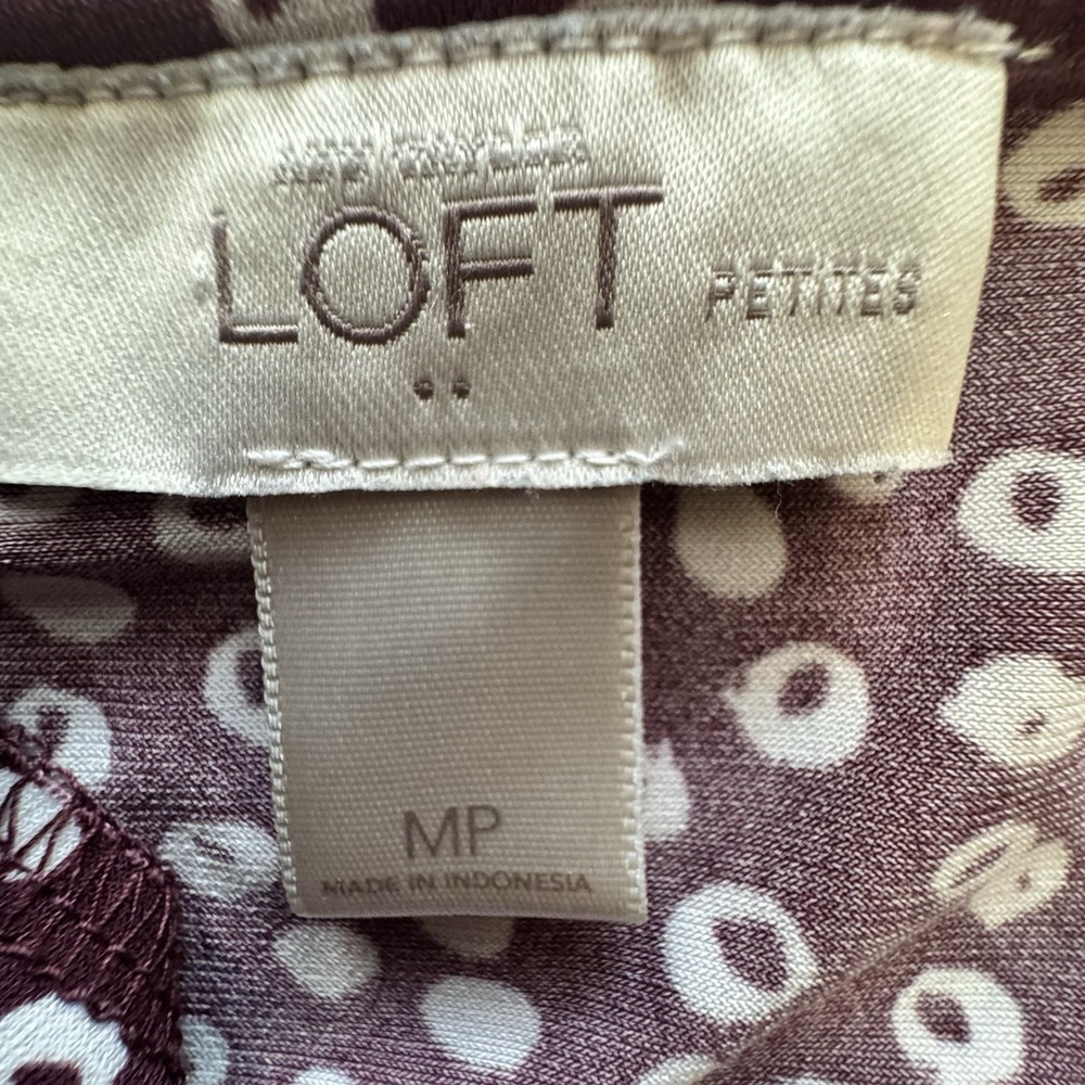 LOFT Petite Medium MP Burgundy Abstract Dot Cowl Neck Tie Waist Dress - Picture 14 of 15